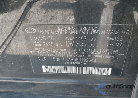 2011 Hyundai Sonata Se 2.0T from USA, damaged, VIN 5NPEC4AB0BH192644